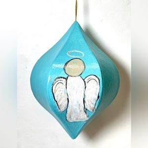 ORIGINAL Hand Painted Angel Folk Art 6 Sided Paper Mache Christmas Ornament